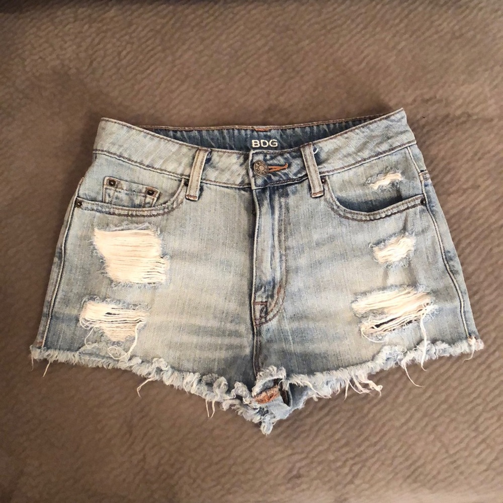 Ripped, high waisted jean shorts